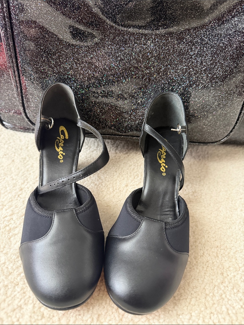 Capezio Black Women's Character Heels with Cross Strap